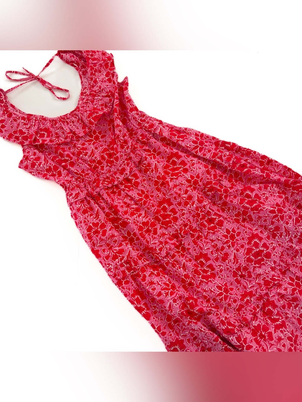 J. Crew Dress Womens 10 Pink Red Floral Ruffled Tiered Midi New